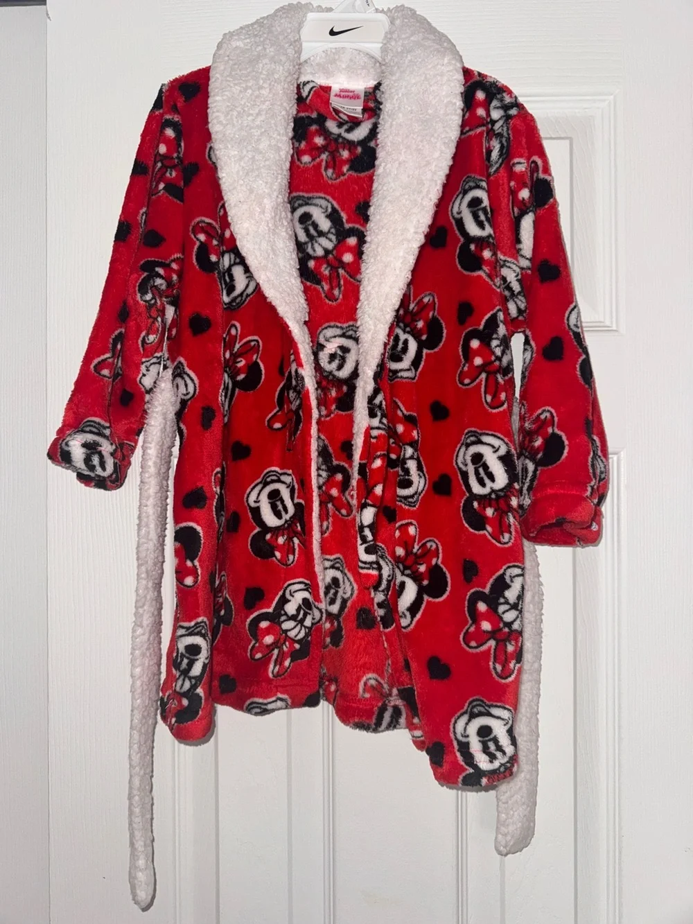 Disney Red Minnie Mouse Plush Robe with White Sherpa Trim